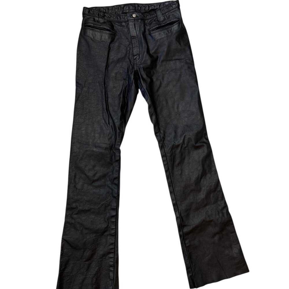 Vtg Roxstream Heavy Duty Biker Moto Leather Boot Cut Pants Women's size 28|9/10